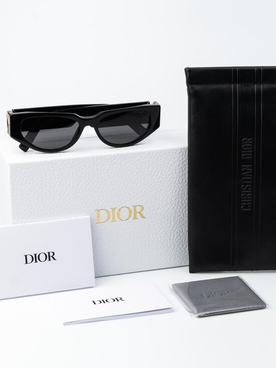 Dior Women Sunglasses Black Grey Cat Eye CD DIAMOND S7I 10A0 NEW AUTHENTIC